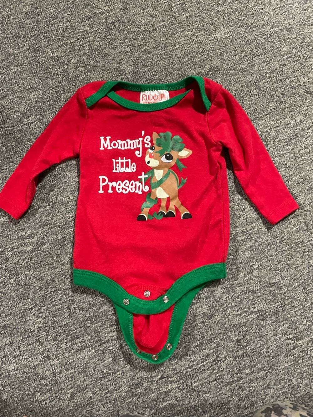 Rudolph Red & Green Infant One-Piece Bodysuit - Mommy's Little Present